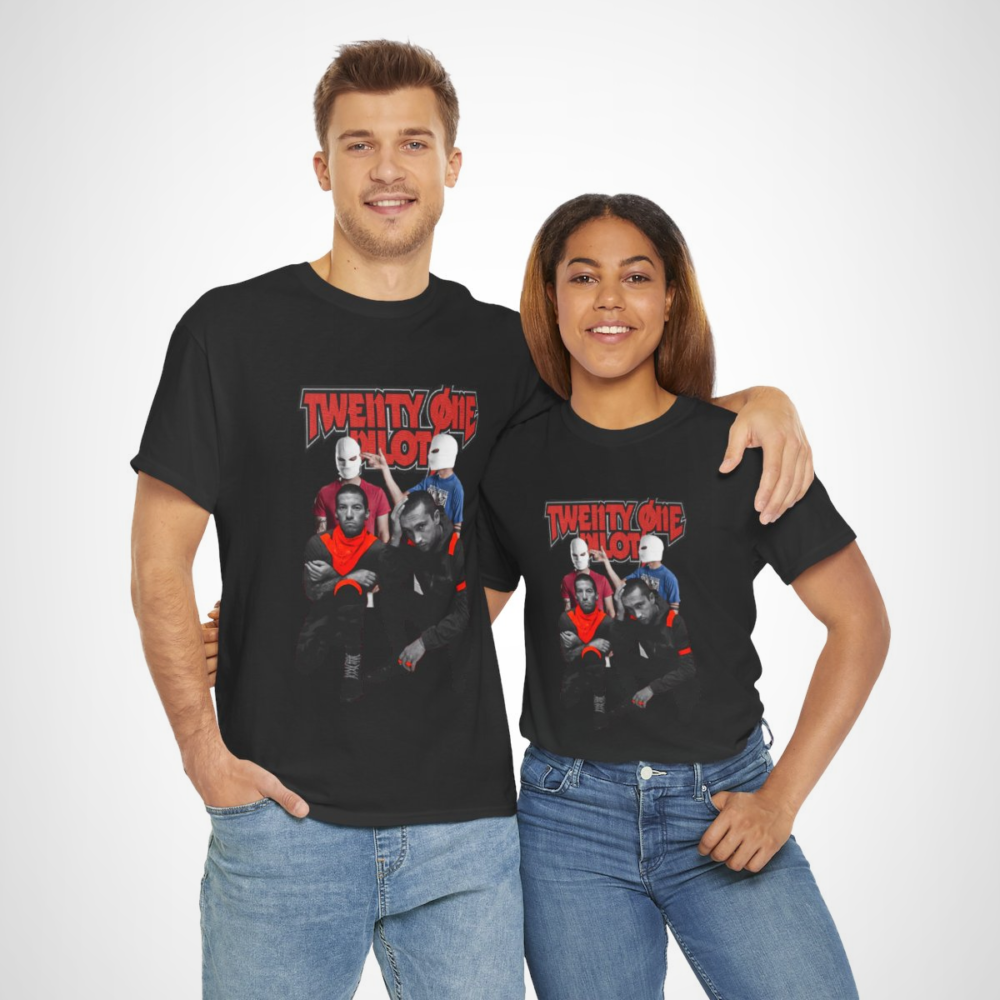 Trendy Twenty One Pilots graphic tee showcasing artistic band design