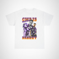 Chris Brown Inspired Breezy Graphic Tee with vibrant visuals celebrating music and style White colour