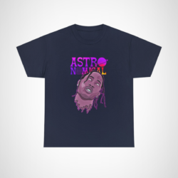 Astronomical Cosmic Vibes T-Shirt showcasing vibrant retro space art Navy colour