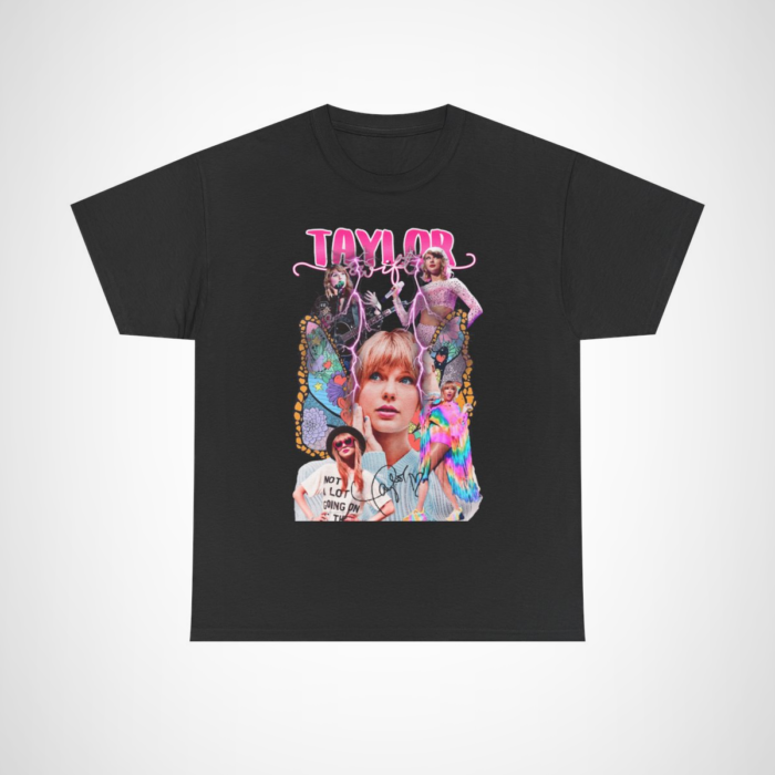 Taylor Swift Inspired Art Tee with colorful butterfly design Black colour