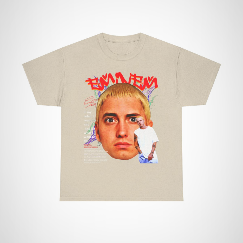 Eminem Inspired Graphic Tee featuring vibrant design and empowering quote Sand colour