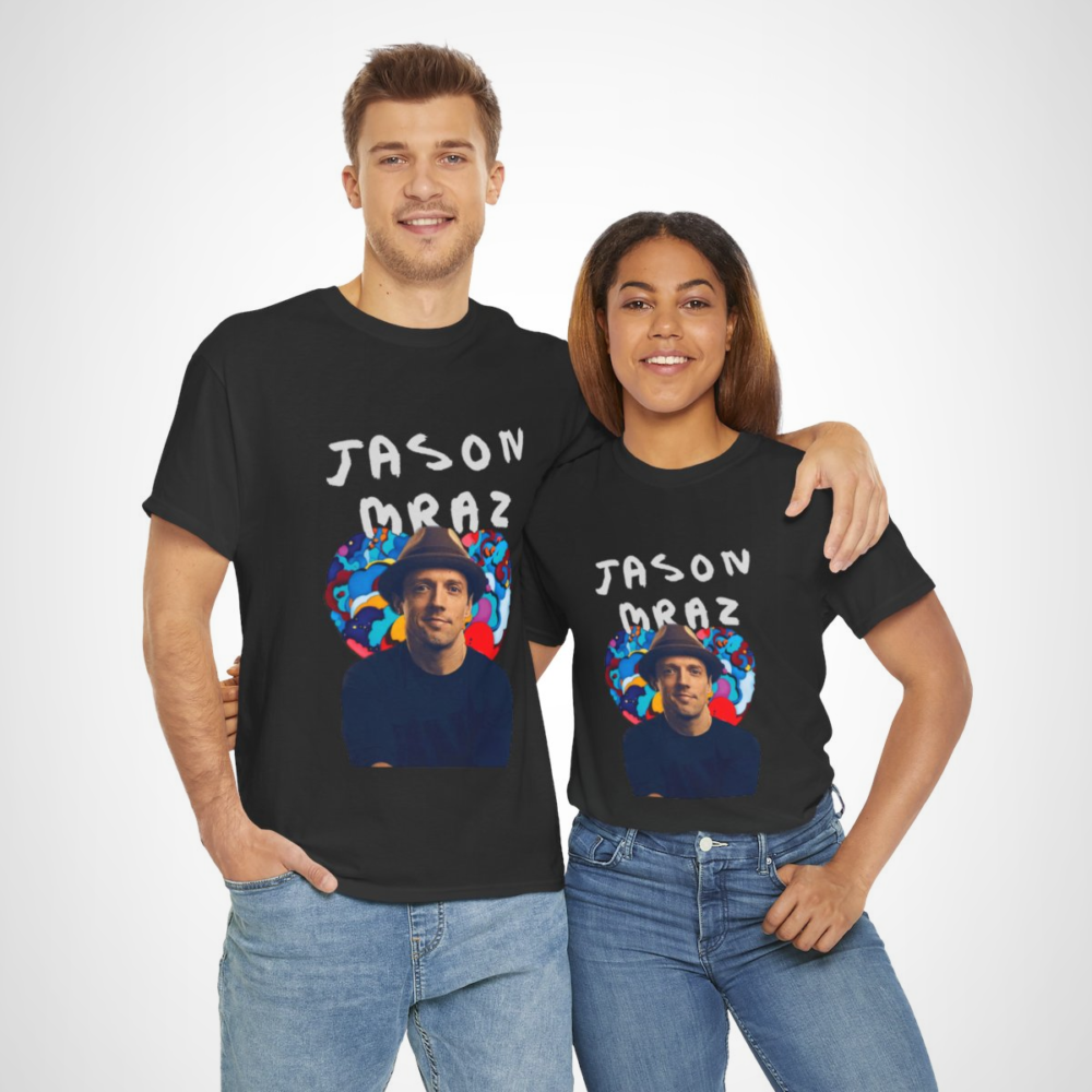 Vibrant Jason Mraz inspired colorful art t-shirt for music lovers