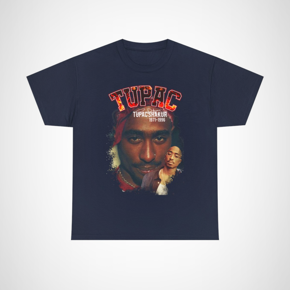 Legendary Tupac Shakur Graphic Tee showcasing vibrant imagery and tribute to hip-hop culture Navy colour