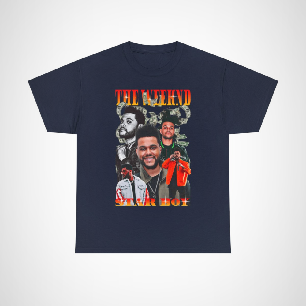 The Weeknd Star Boy Music Inspired T-Shirt showcasing unique design and high-quality material Navy colour