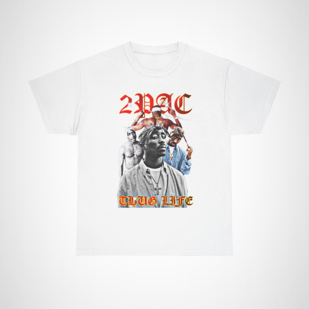 2PAC Thug Life Retro Graphic Tee showcasing bold graphics and tribute to a hip hop legend White colour