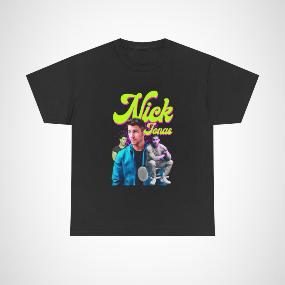 Nick Jonas Pop Art Vintage Graphic T-shirt for music fans Black colour