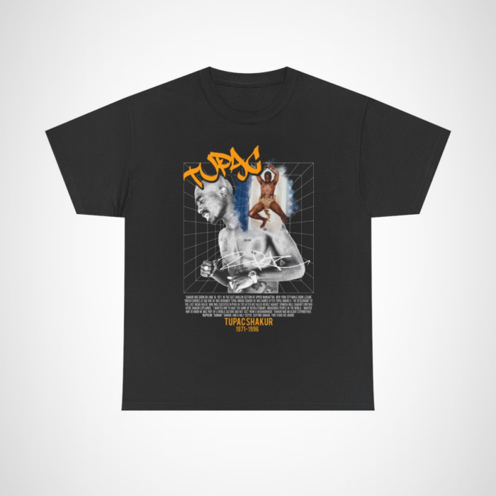 Tupac Shakur Tribute Tee showcasing stunning graphics and tribute design Black colour