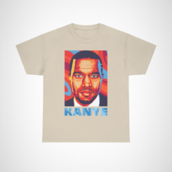 Vibrant pop art t-shirt featuring a portrait of Kanye West for music fans Sand colour