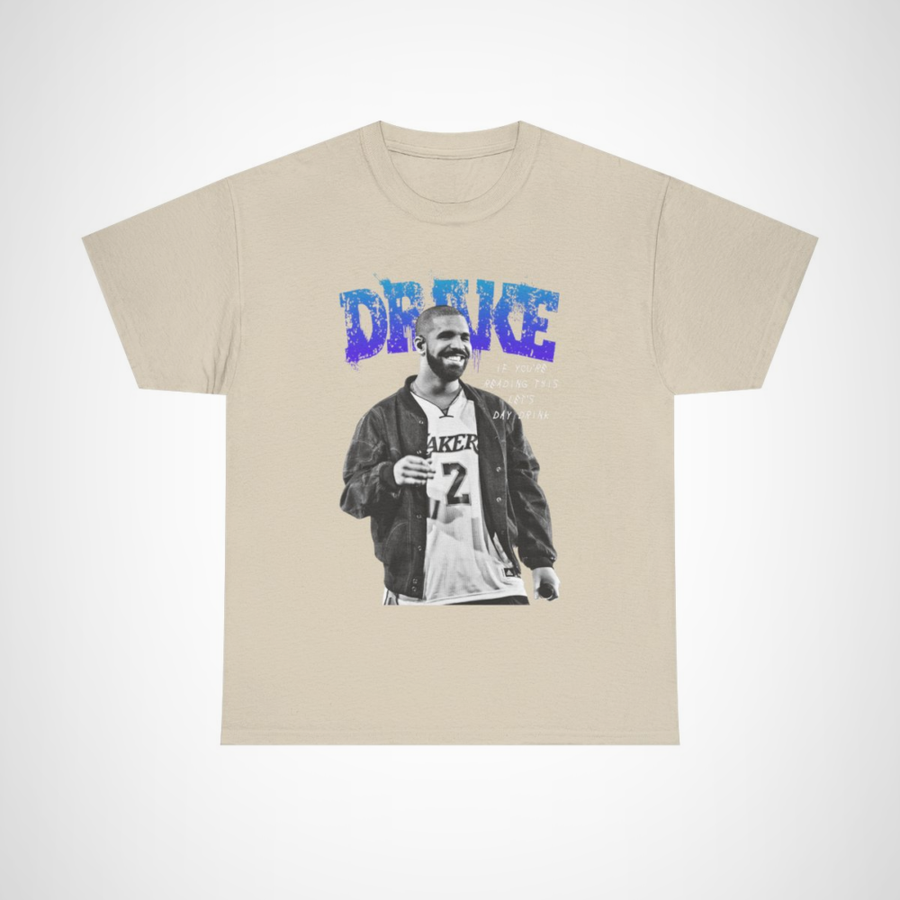 Drake Day Drink T-Shirt featuring bold graphics and fun slogan Sand colour