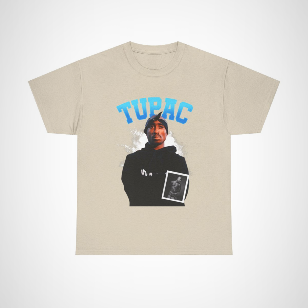 Tupac Shakur Graphic Tee showcasing the iconic rapper's design Sand colour