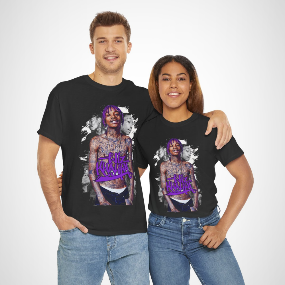 Wiz Khalifa graphic tee featuring purple ink design for music lovers