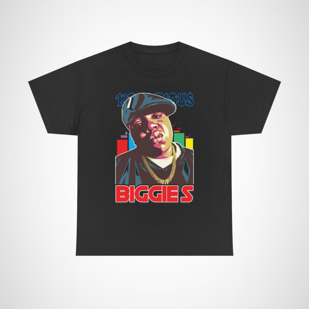 Notorious Biggie S graphic tee showcasing vibrant hip hop design Black colour