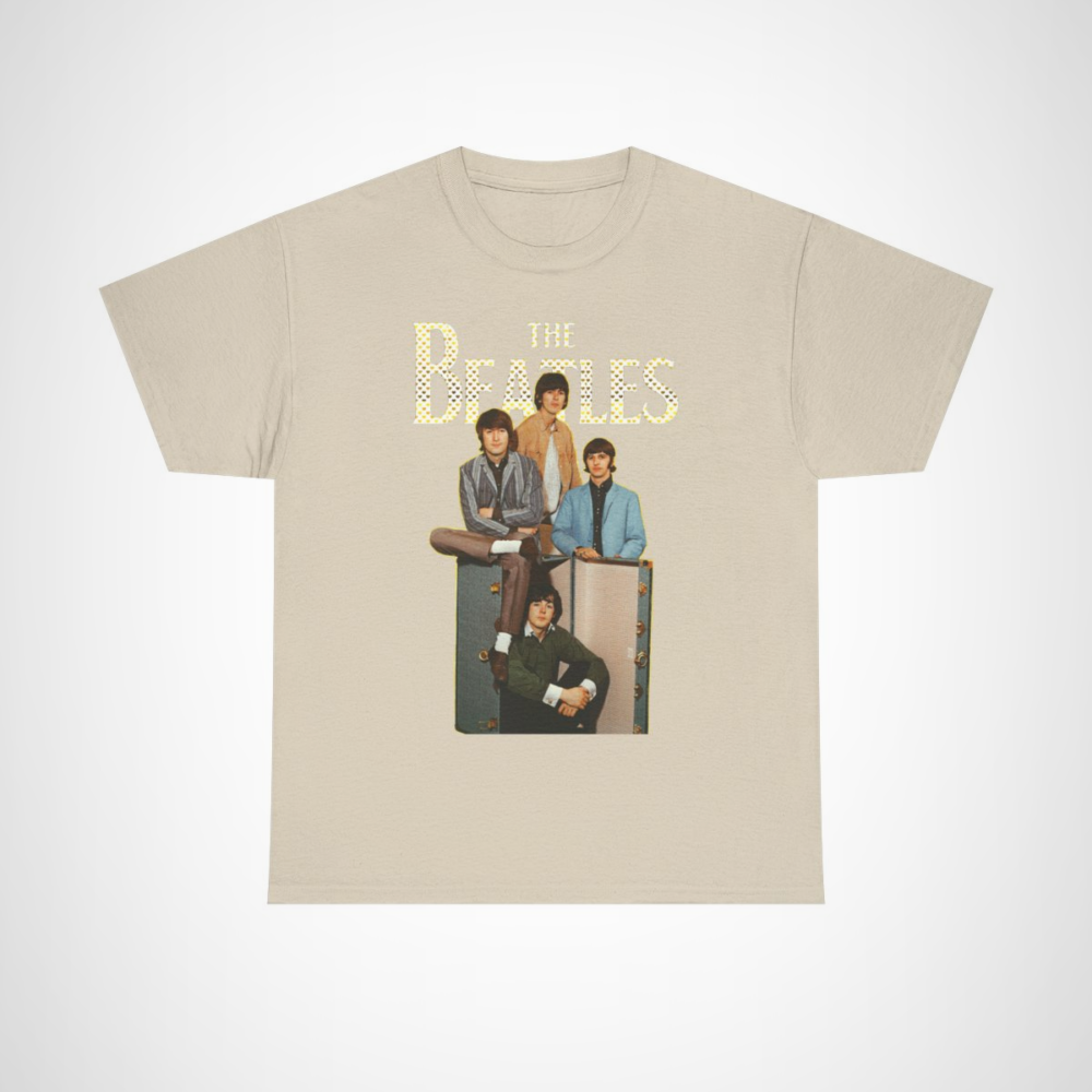 Retro The Beatles Group T-Shirt featuring vibrant iconic design Sand colour