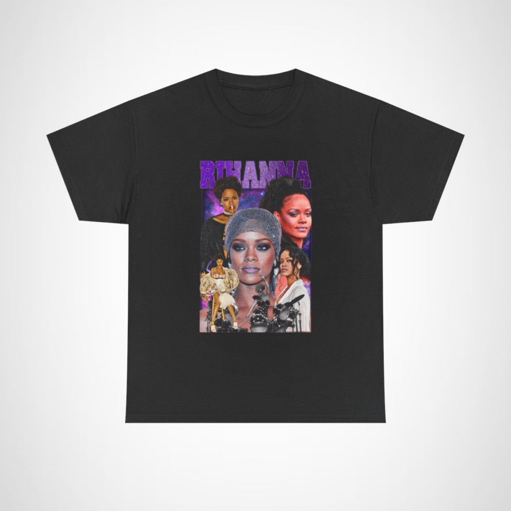 Stylish Rihanna Glamorous Collage T-Shirt showcasing iconic pop star images Black colour