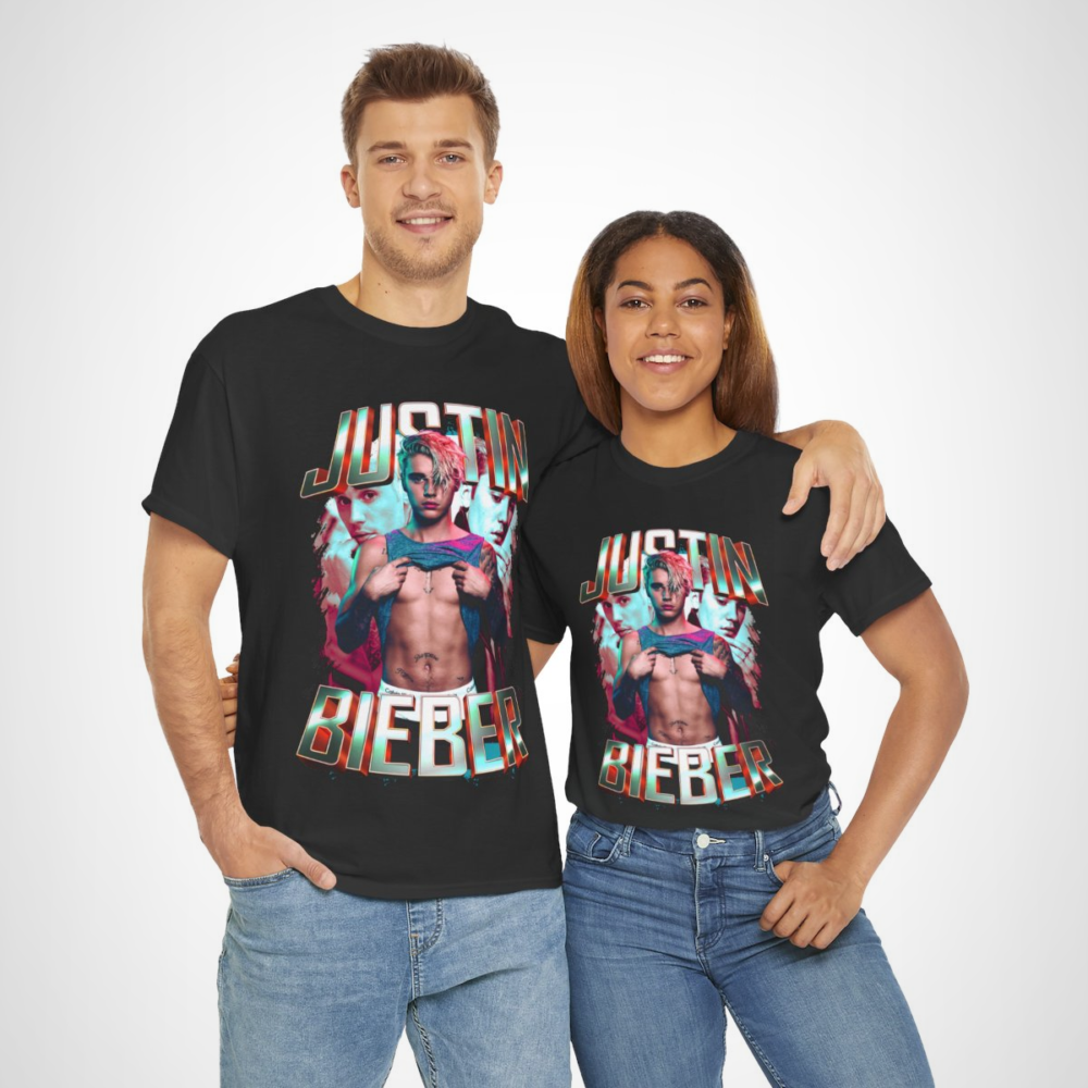 Justin Bieber Retro Graphic Tee showcasing vibrant design for music fans