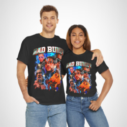Bad Bunny collage t-shirt showcasing vibrant art and electric vibes
