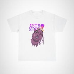 Astronomical Cosmic Vibes T-Shirt showcasing vibrant retro space art White colour