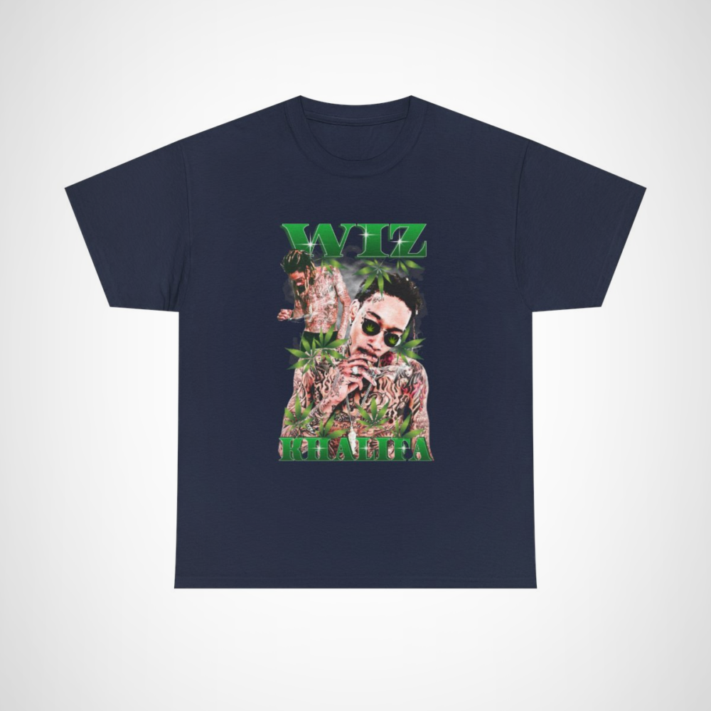 Wiz Khalifa Cannabis Vibes T-Shirt featuring bold design and iconic cannabis imagery Navy colour