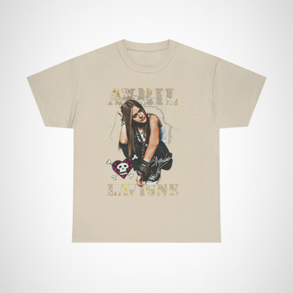 Avril Lavigne Vibes T-Shirt design showcasing pop punk style with an iconic image Sand colour