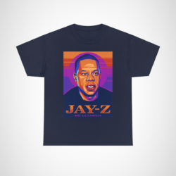 Jay-Z Roc La Familia Retro T-Shirt with vibrant hip-hop artwork Navy colour