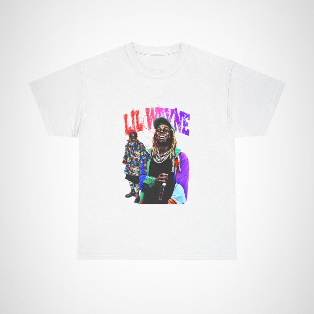 Eye-catching Lil Wayne hip-hop style t-shirt featuring vibrant colors and bold design for music fans. White colour