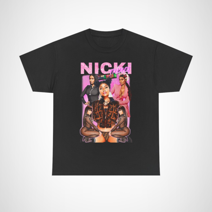 Vibrant Nicki Minaj fashion collage t-shirt showcasing bold designs Black colour