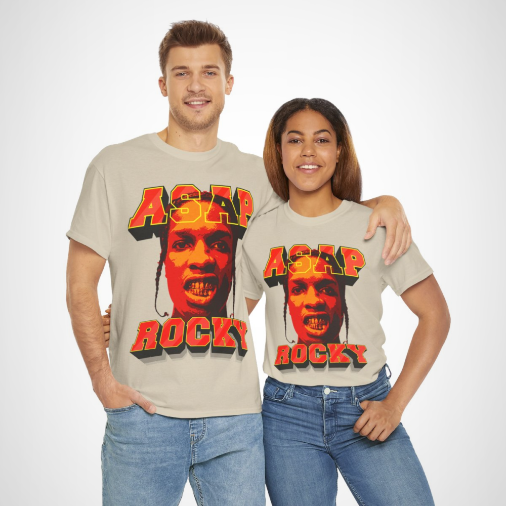 Vibrant ASAP Rocky graphic tee showcasing hip-hop culture and style