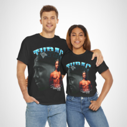 Tupac Shakur Black & White Portrait T-Shirt design featuring iconic image and signature
