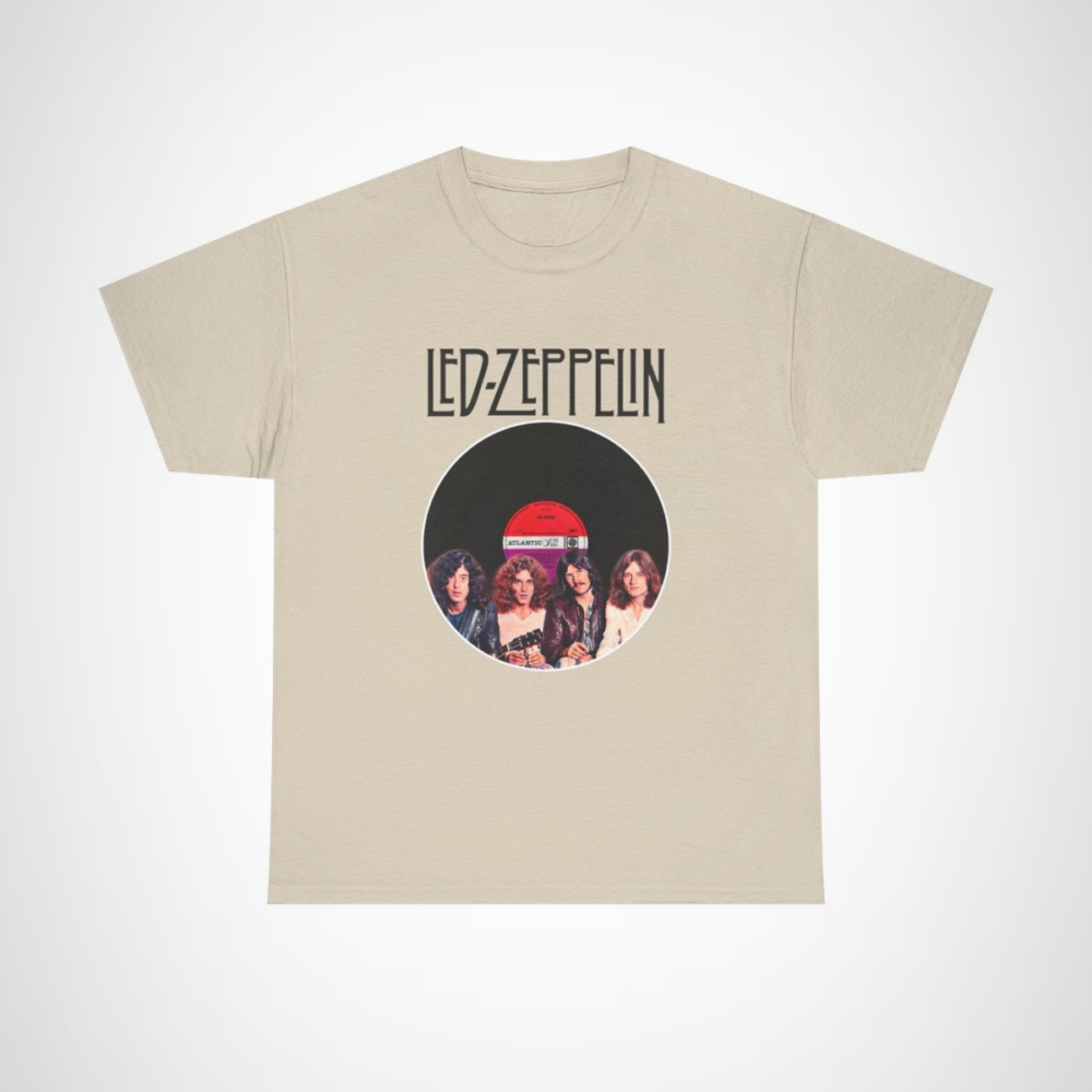 Vintage Led Zeppelin album cover art t-shirt showcasing classic rock designs Sand colour