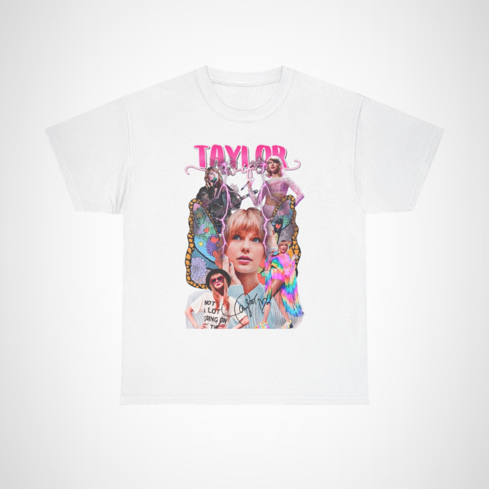 Taylor Swift Inspired Art Tee with colorful butterfly design White colour