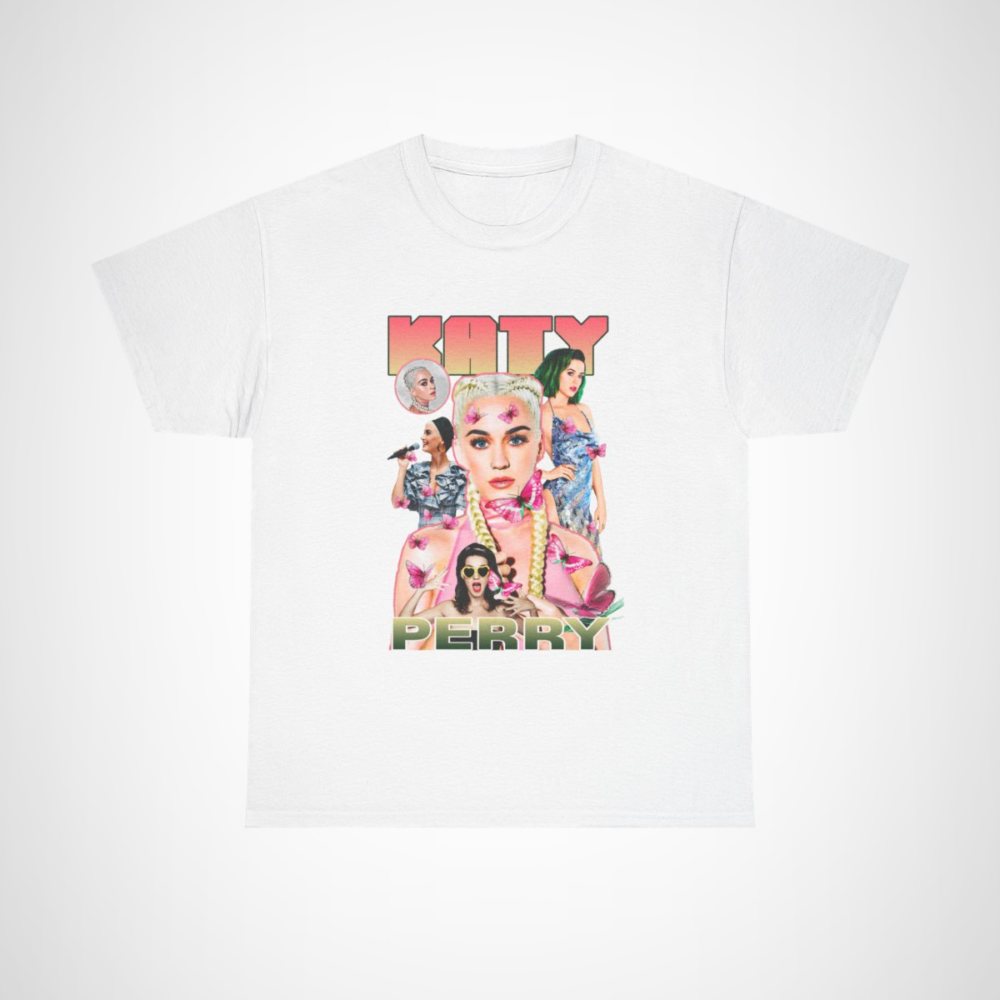 Katy Perry inspired t-shirt with colorful butterflies design White colour