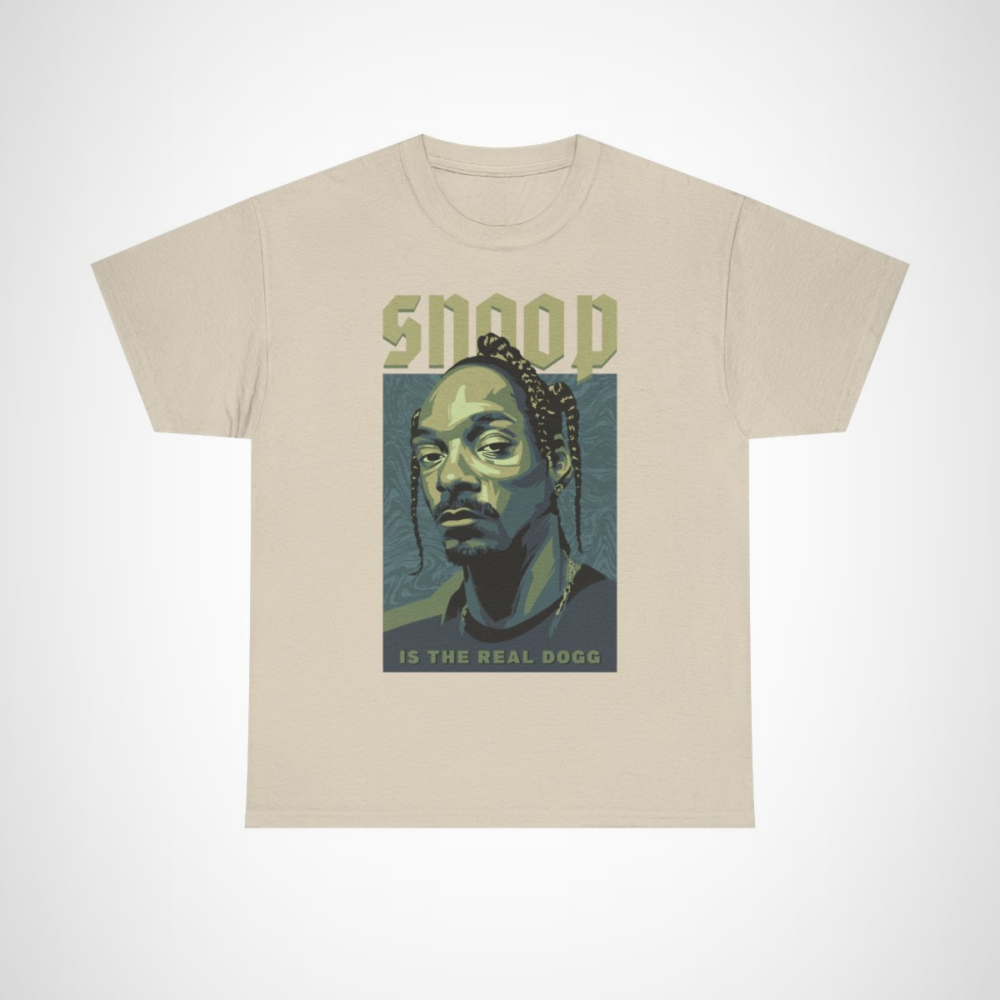 Snoop Dogg Portrait Tee showcasing vibrant art of the hip-hop icon Sand colour