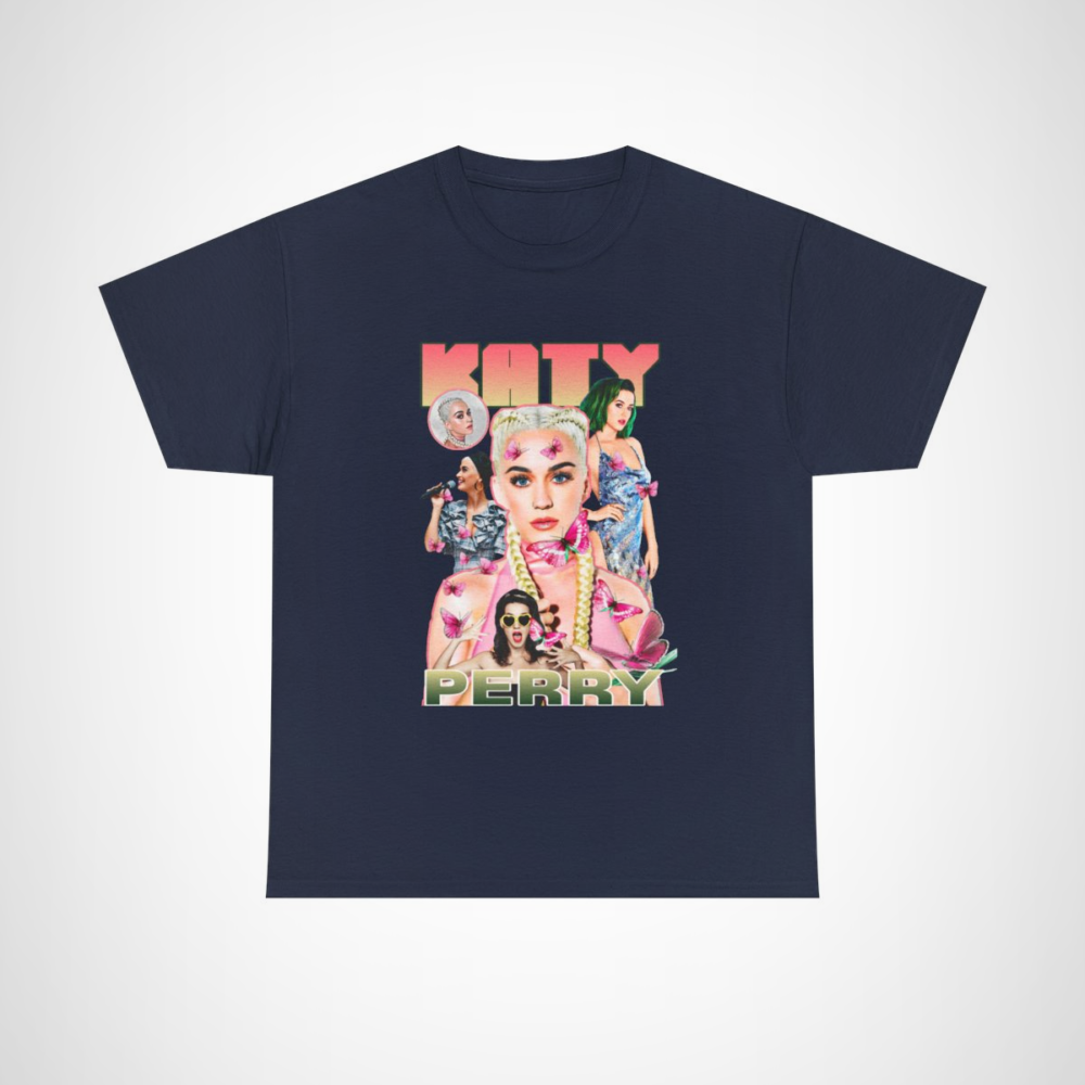 Katy Perry inspired t-shirt with colorful butterflies design Navy colour