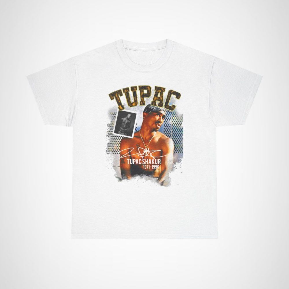 Vintage-style Tupac Shakur tribute t-shirt with graphic design White colour