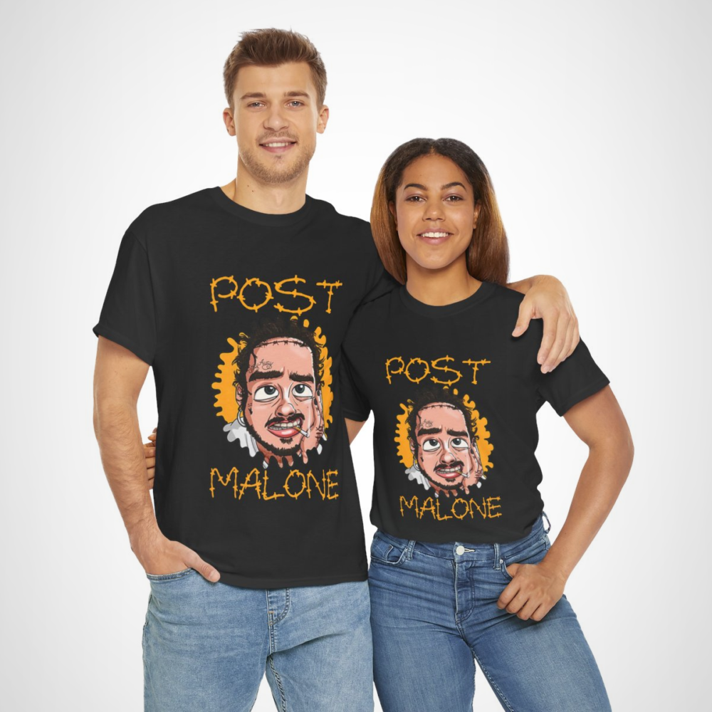 Post Malone cartoon style t-shirt featuring vibrant artwork