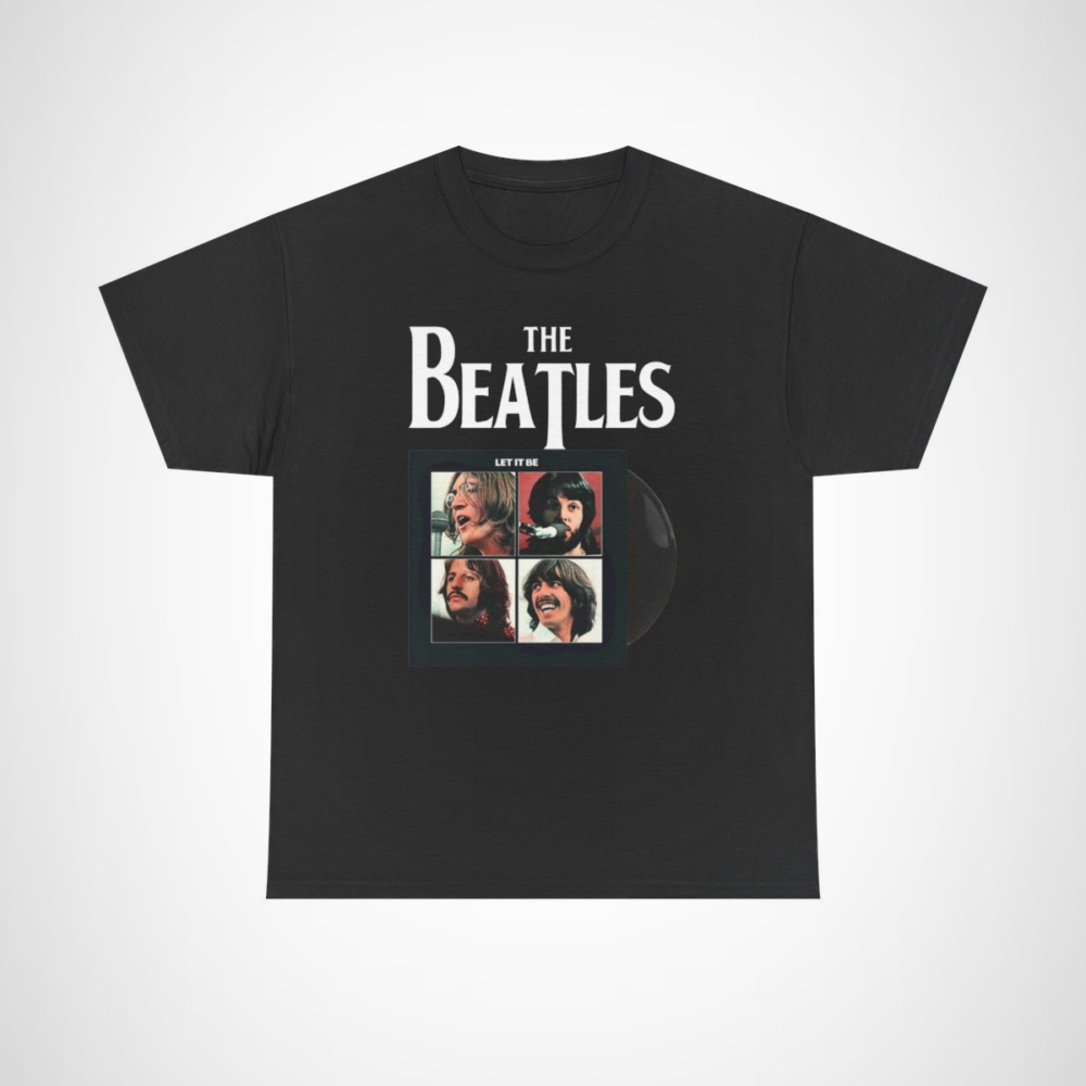 Vintage Beatles Let It Be album cover t-shirt showcasing iconic imagery from the famous band Black colour