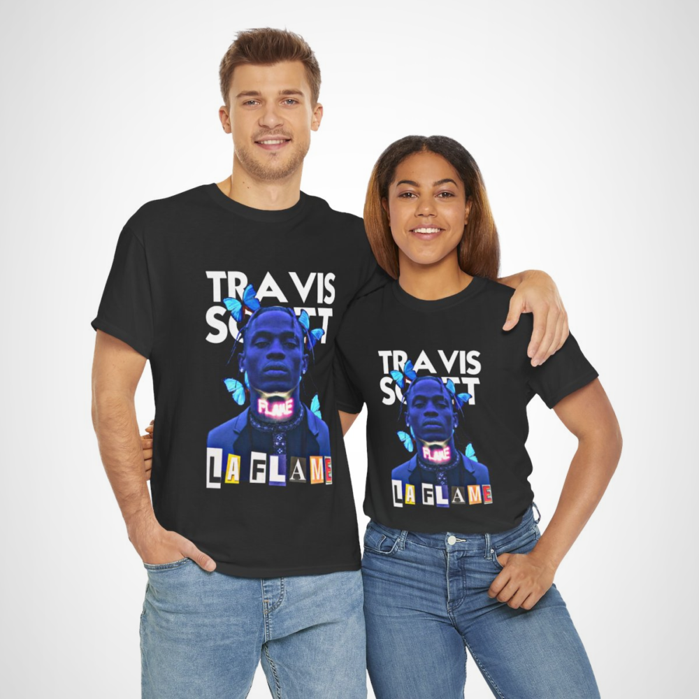 Travis Scott La Flame Neon T-Shirt with vibrant butterflies and neon text