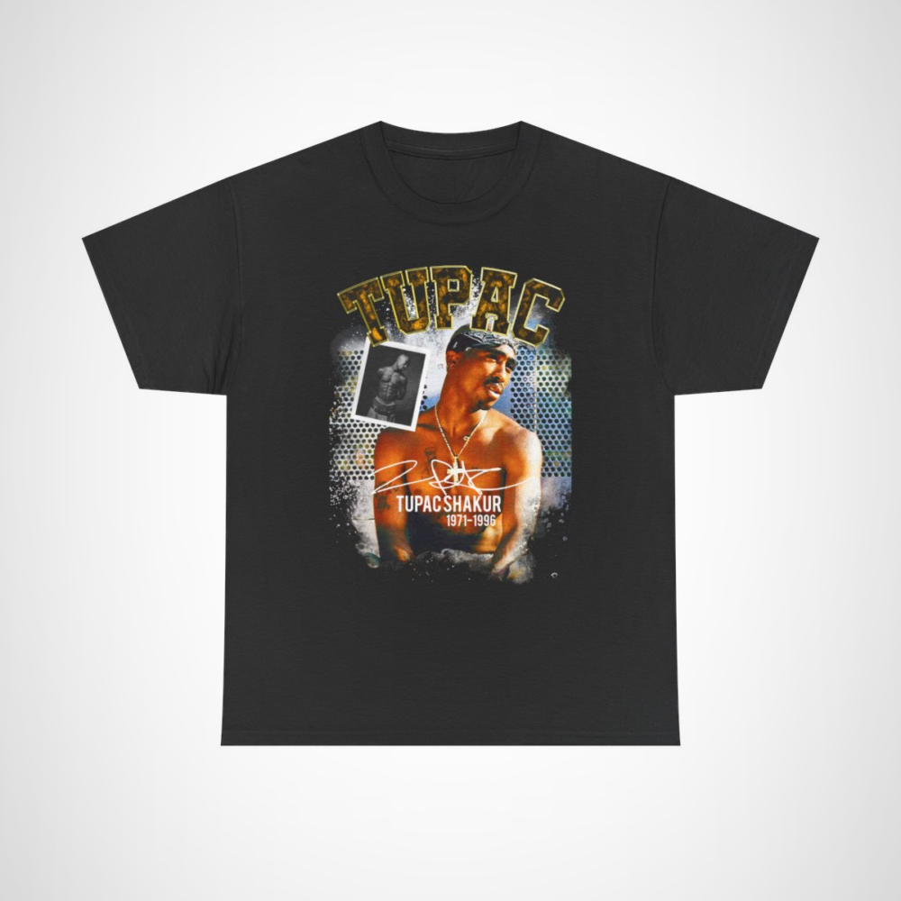 Vintage-style Tupac Shakur tribute t-shirt with graphic design Black colour