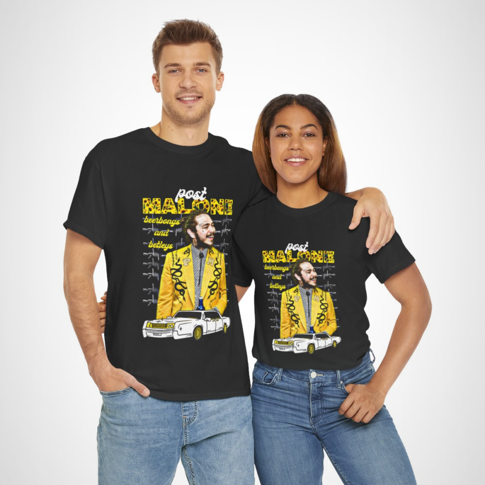 Post Malone Beerbongs and Bentleys T-Shirt in vibrant yellow for music fans