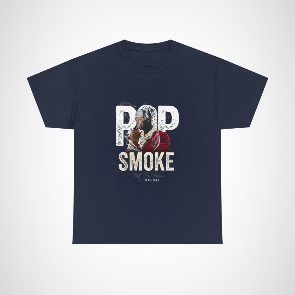 Pop Smoke tribute t-shirt featuring unique graphics and heartfelt design Navy colour