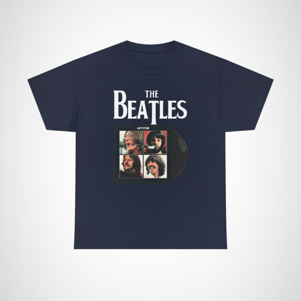 Vintage Beatles Let It Be album cover t-shirt showcasing iconic imagery from the famous band Navy colour