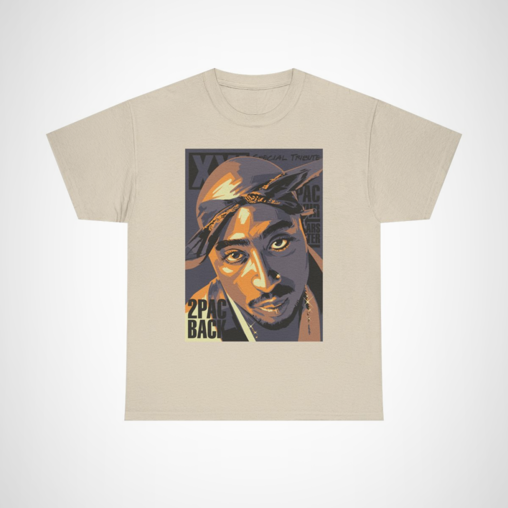 2Pac Tribute Graphic Tee featuring an artistic design of the legendary rapper for hip hop fans Sand colour