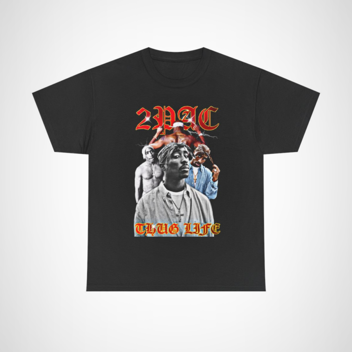 2PAC Thug Life Retro Graphic Tee showcasing bold graphics and tribute to a hip hop legend Black colour