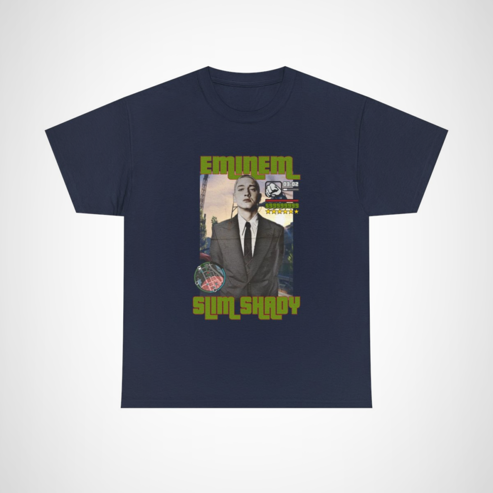 Eminem Slim Shady Retro Gamer Tee with unique design for hip-hop and gaming fans Navy colour