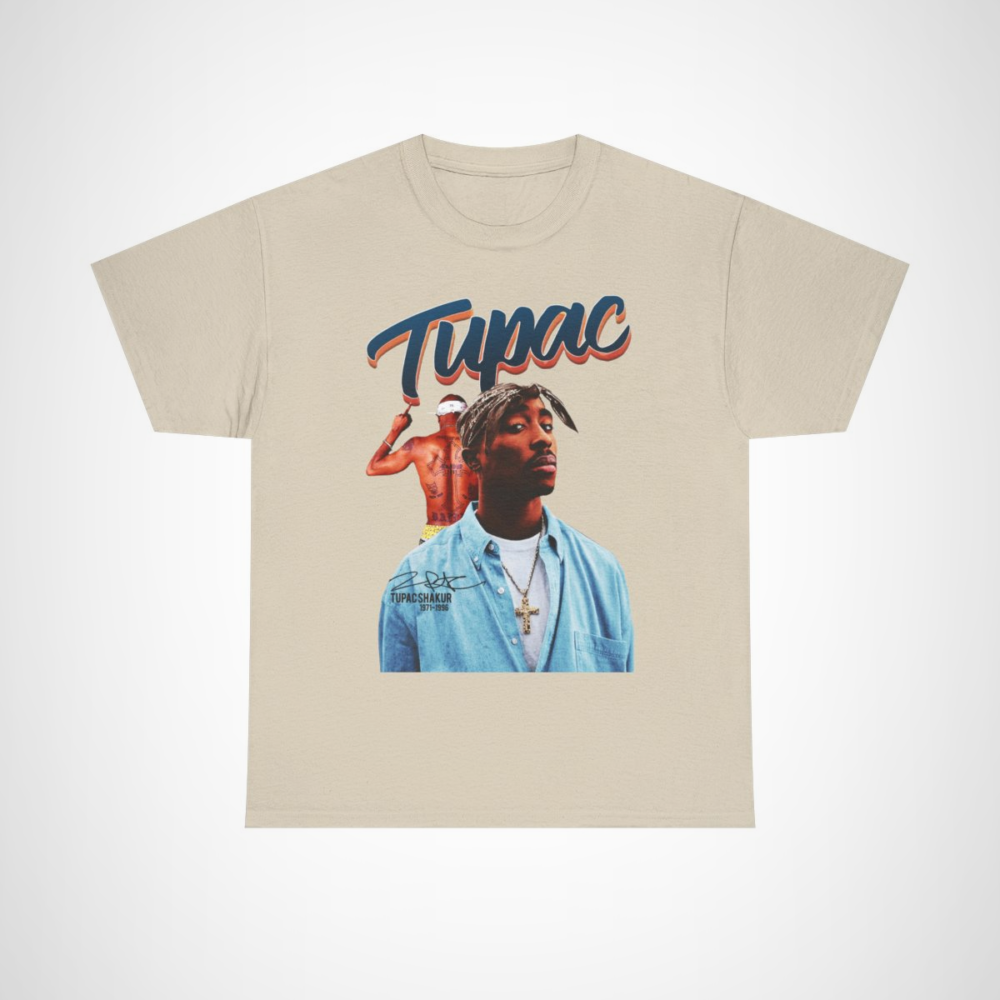 Tupac Shakur Graphic Tee featuring classic hip-hop design Sand colour