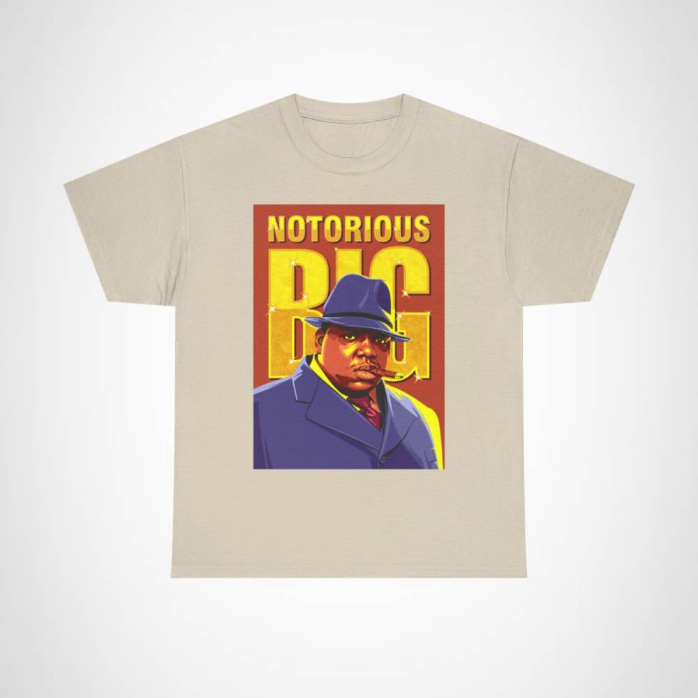 Retro Notorious BIG T-Shirt inspiring a love for hip hop culture Sand colour