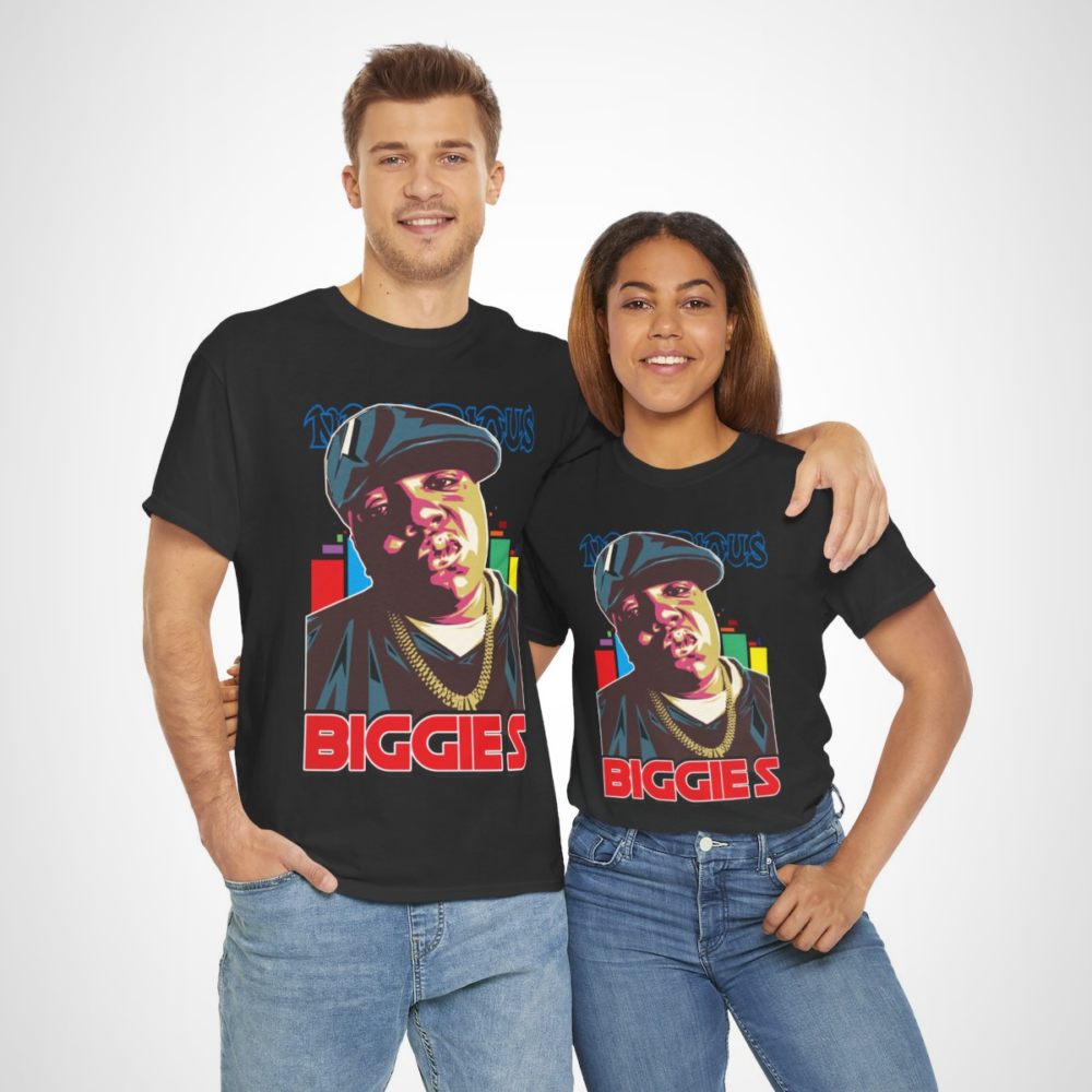 Notorious Biggie S graphic tee showcasing vibrant hip hop design