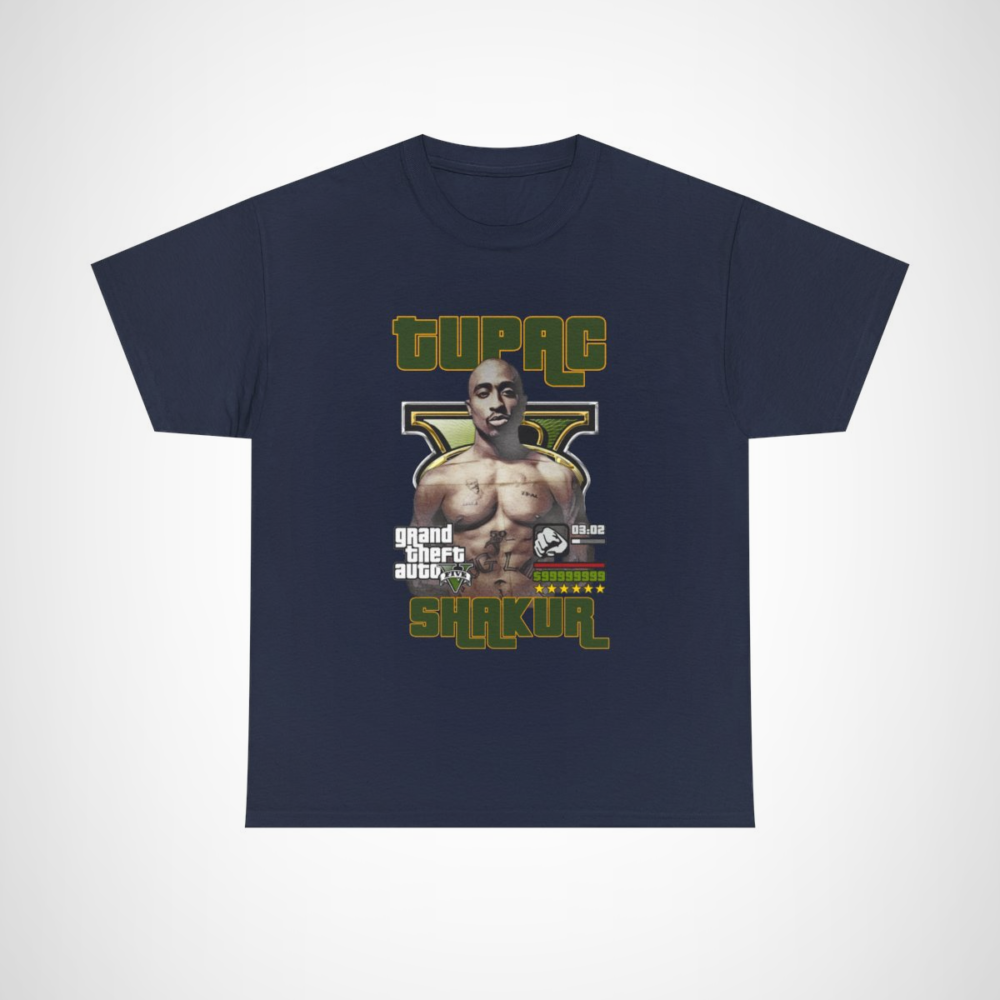 Tupac Shakur GTA V Inspired T-Shirt with vibrant graphic design Navy colour