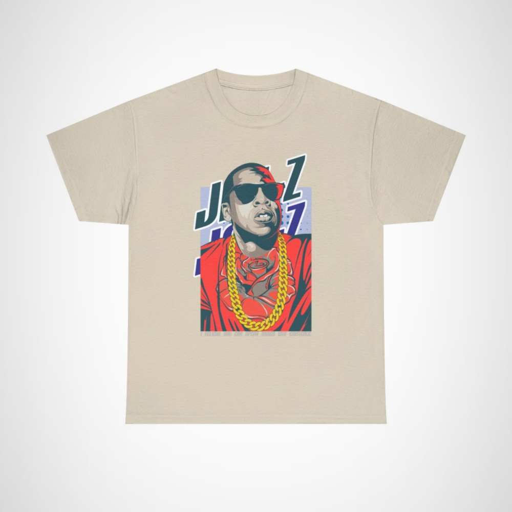 Bold Jay-Z graphic tee celebrating hip hop culture Sand colour