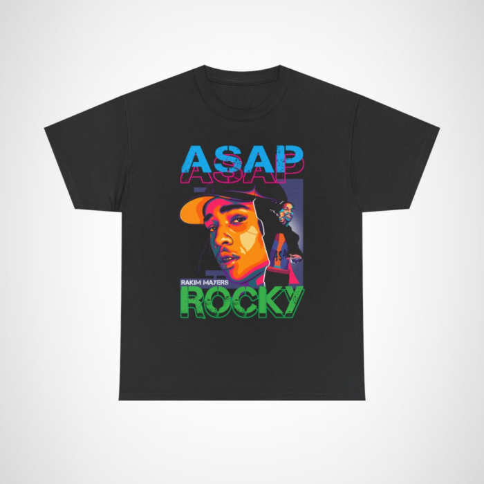 ASAP Rocky Colourful Art T-Shirt showcasing vibrant illustration of Rakim Mayers Black colour